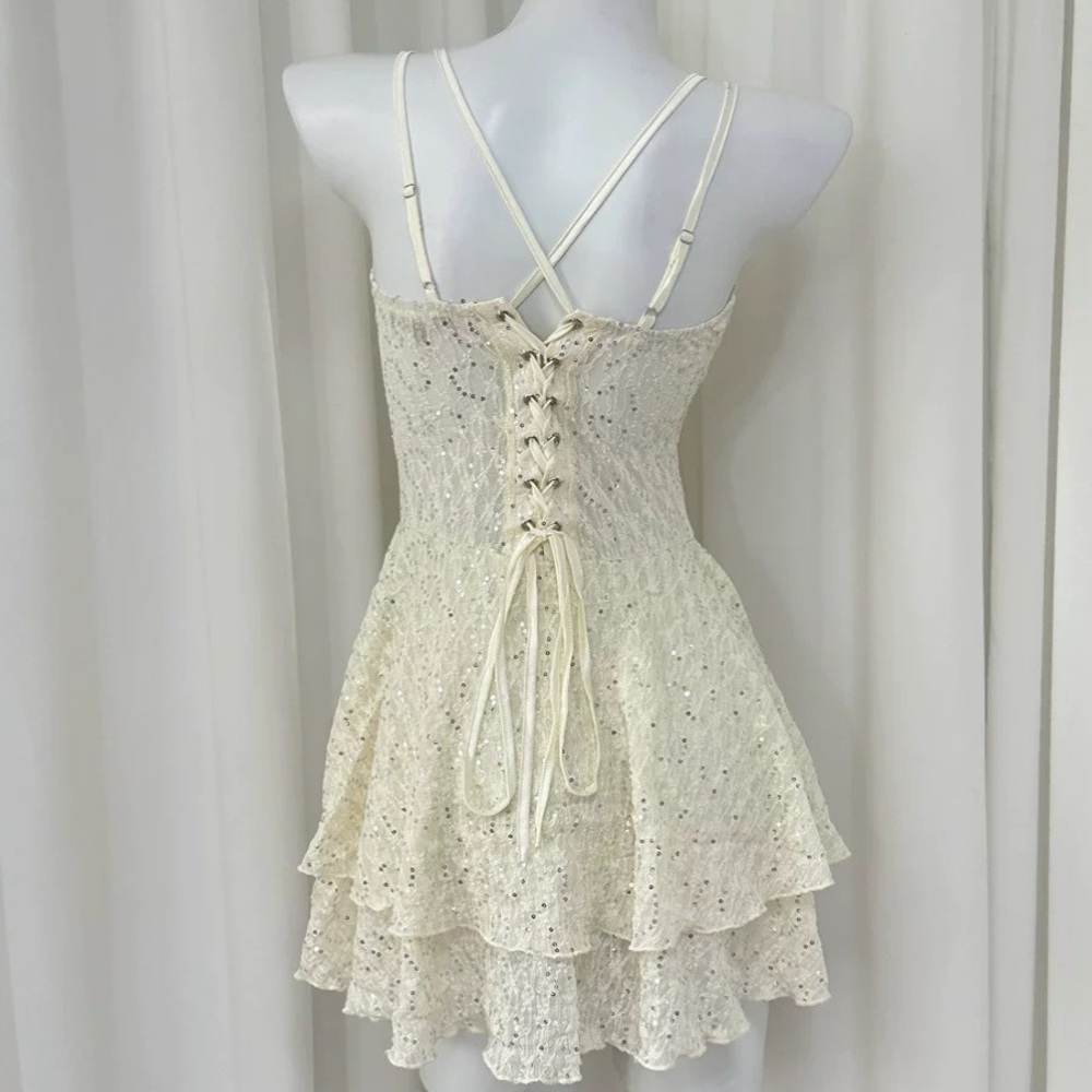 White Lace Ruffle Dress - Picture 5 of 7